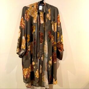 𝅺ONDERBROEKS O/S Belted Pockets Floral 3/4 Sleeve Kimono Over-Dress  Overcoat